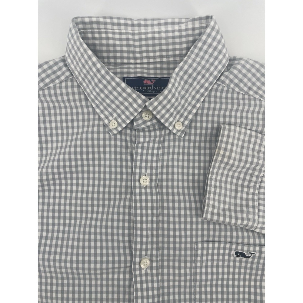Vineyard Vines Tucker Shirt Mens Med Grey Gingham Long Sleeve Stretch Preppy